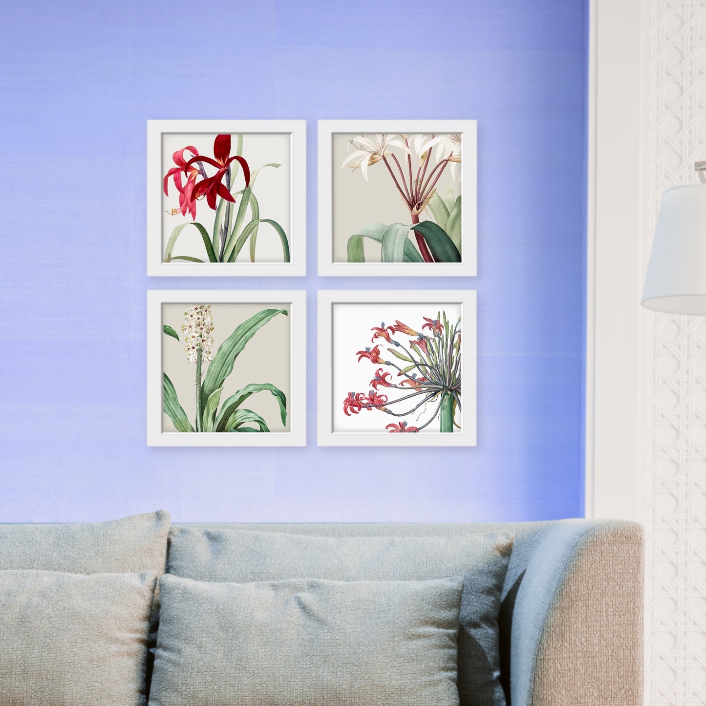 Tropical Wall Art Set of 4, water color effect Botanical Plants wall decor Frames