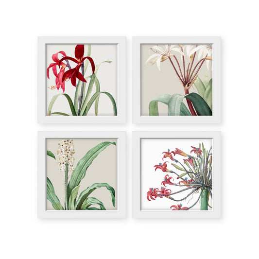 Tropical Wall Art Set of 4, water color effect Botanical Plants wall decor Frames