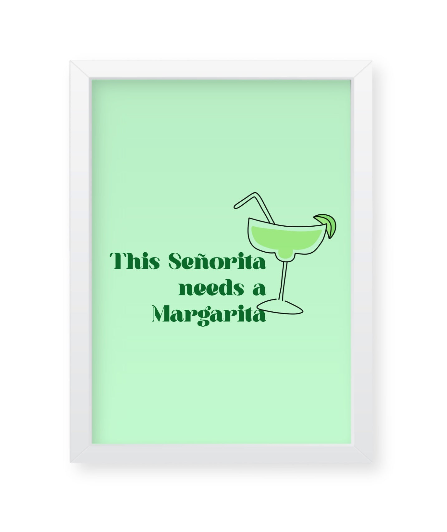 This Señorita needs a Margarita, quirky illustration Frame, wall decor