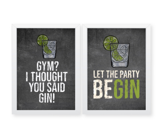 GYM I thought you said GIN, quirky quote illustration Frame