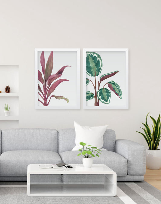 Tropical Wall Art Set of 2, water color effect Botanical Plants wall decor Frames