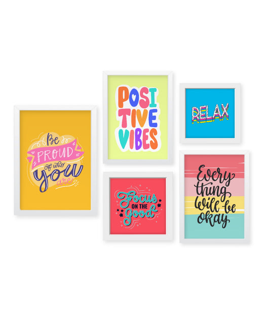 Uplifting quotes Set of 5, positive vibes, wall decor Frames