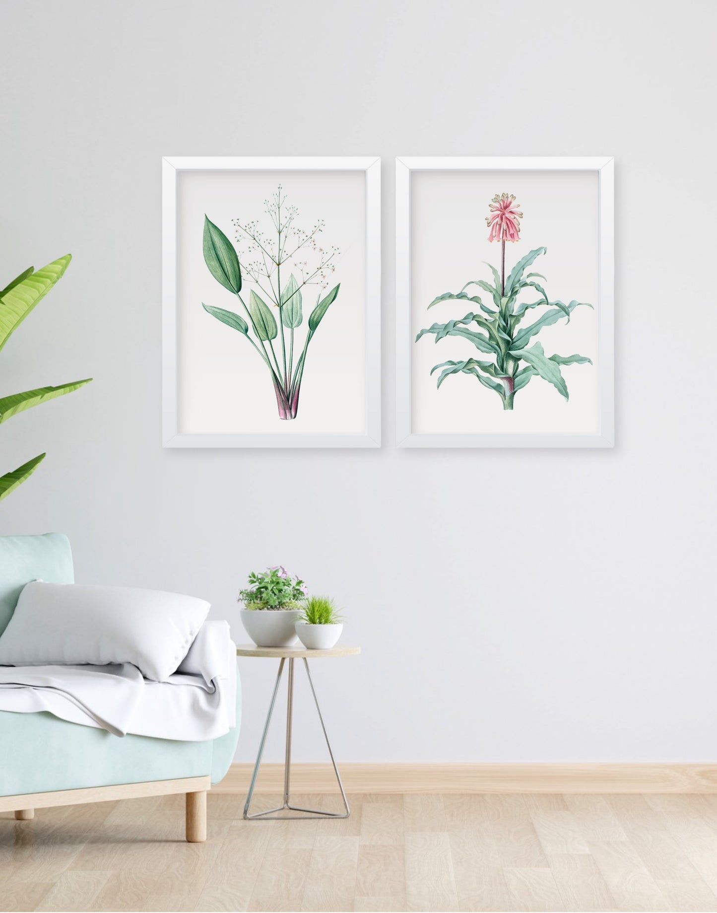 Tropical Wall Art Set of 2, water color effect Botanical Plants wall decor Frames