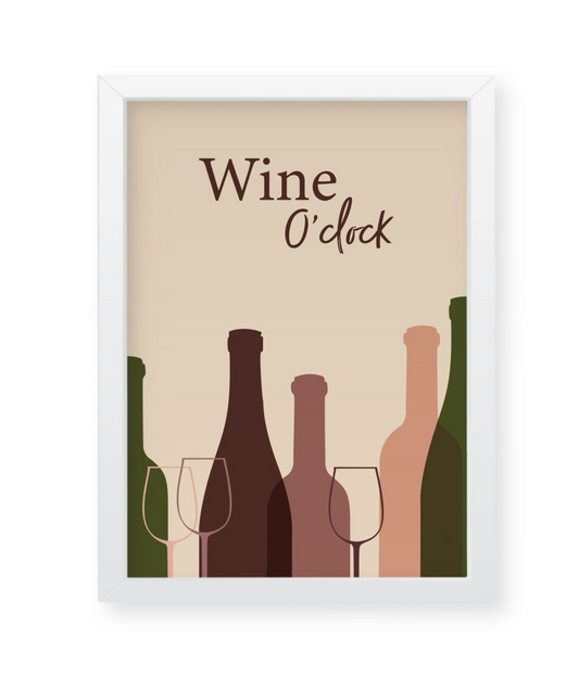 Wine O’clock, wine bottles, quirky illustration Frame, wall decor