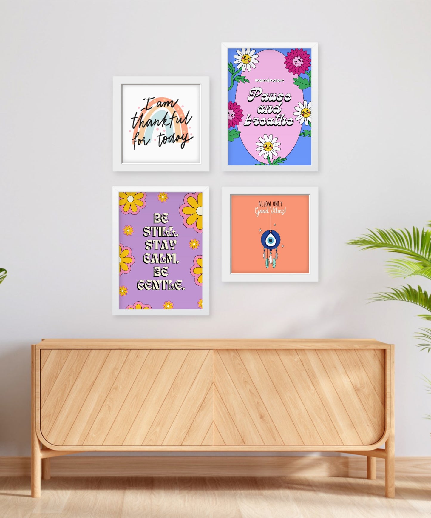 Positive vibes Set of 4, wall decor Frames