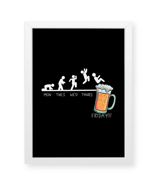 Friday Beer, weekend, quirky illustration Frame, wall decor