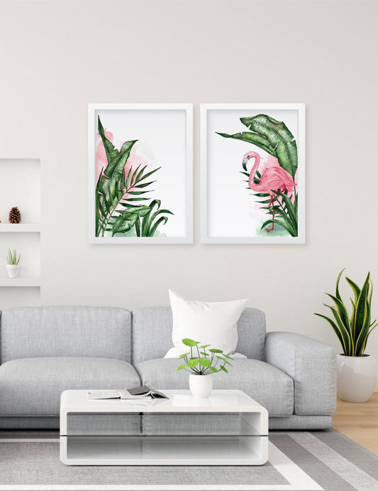 Tropical Wall Art Set of 2, water color effect Botanical Plants wall decor Frames